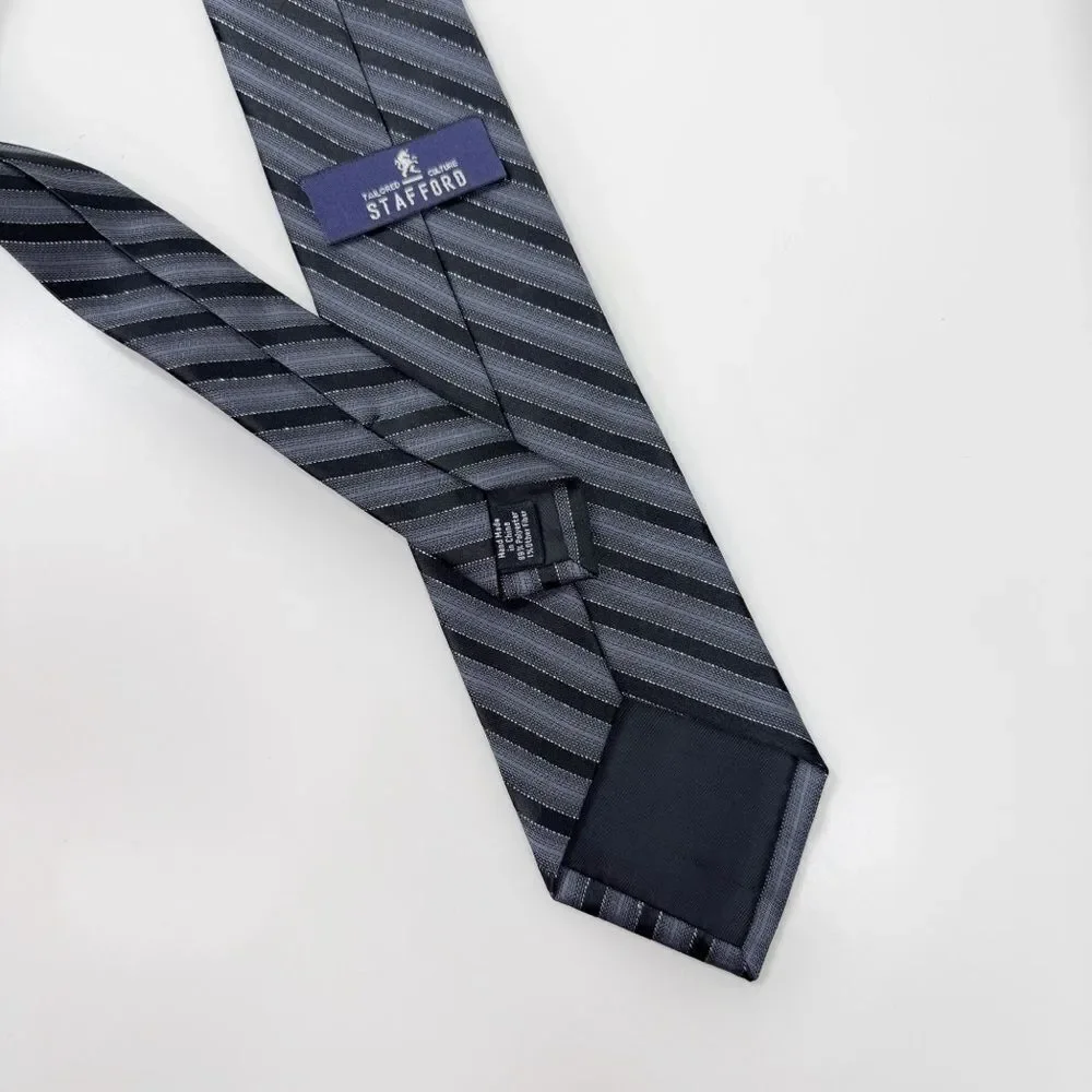 Stanford Stripped Neck Tie Grey Black Metallic‎ Silver
